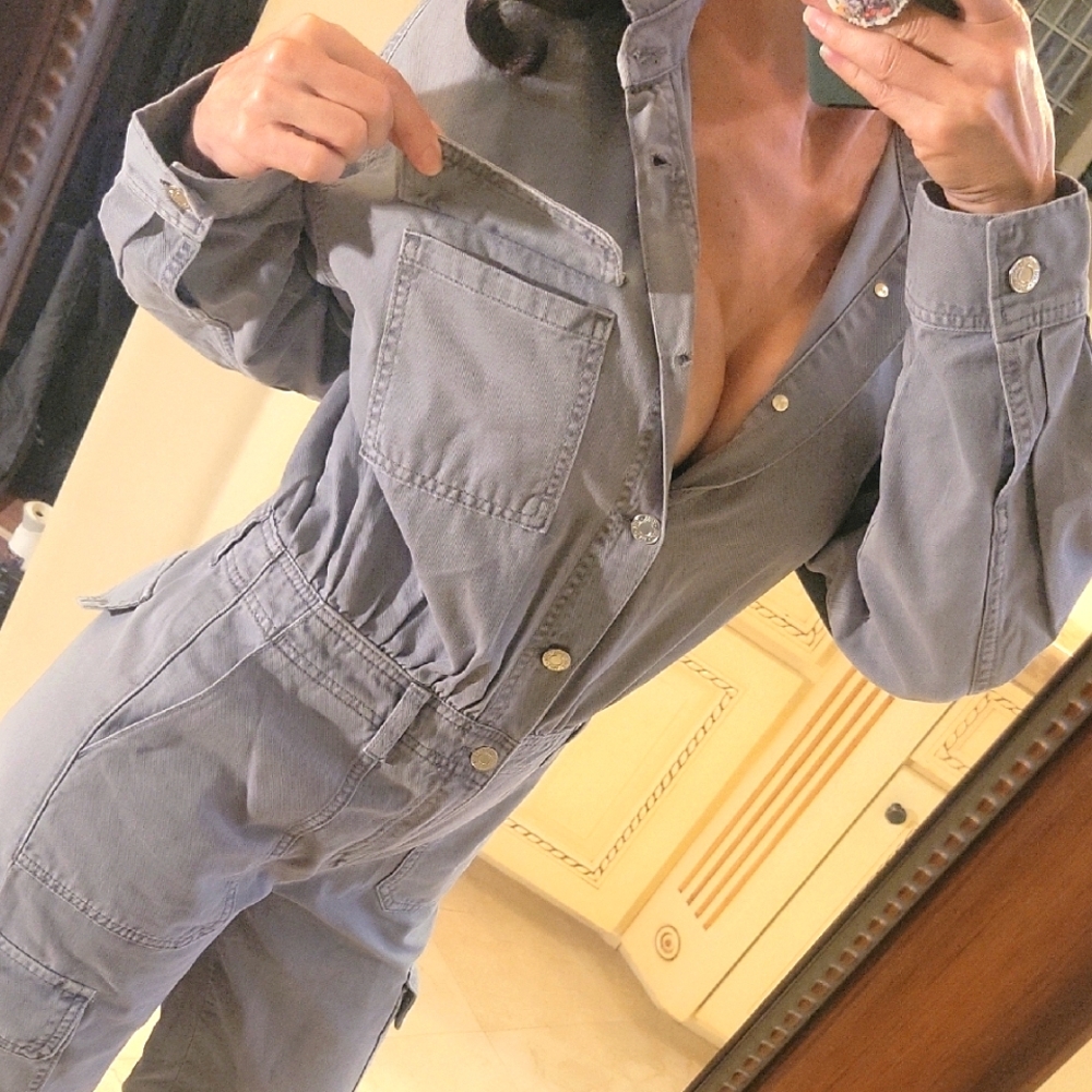 Zara 100% Cotton Gray Utility Jumpsuit with Relaxed Fit, XS - Picture 3 of 16